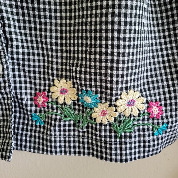 Vintage Grandmacore Blouse Women's Large Embroidered Gingham Cottagecore - Picture 3 of 8